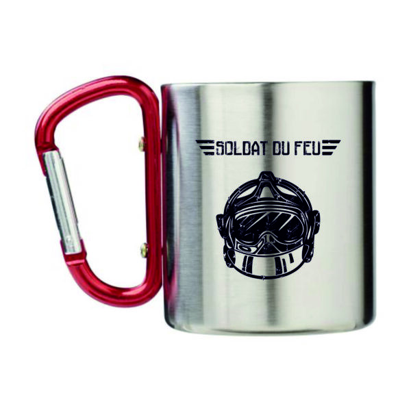 Tasse inox mousqueton rouge soldat du feu GM